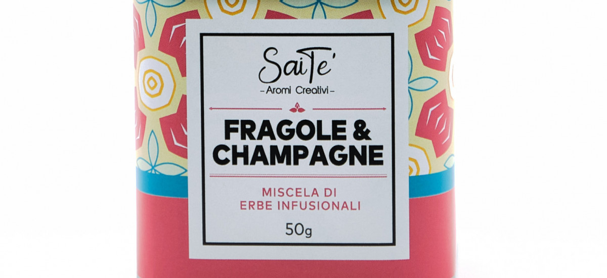Tisana Fragole e Champagne (fiordaliso, fragola, karkadè, mela, mora, peonia, pepe, rabarbaro, rosa canina, verbena) Euro 8
