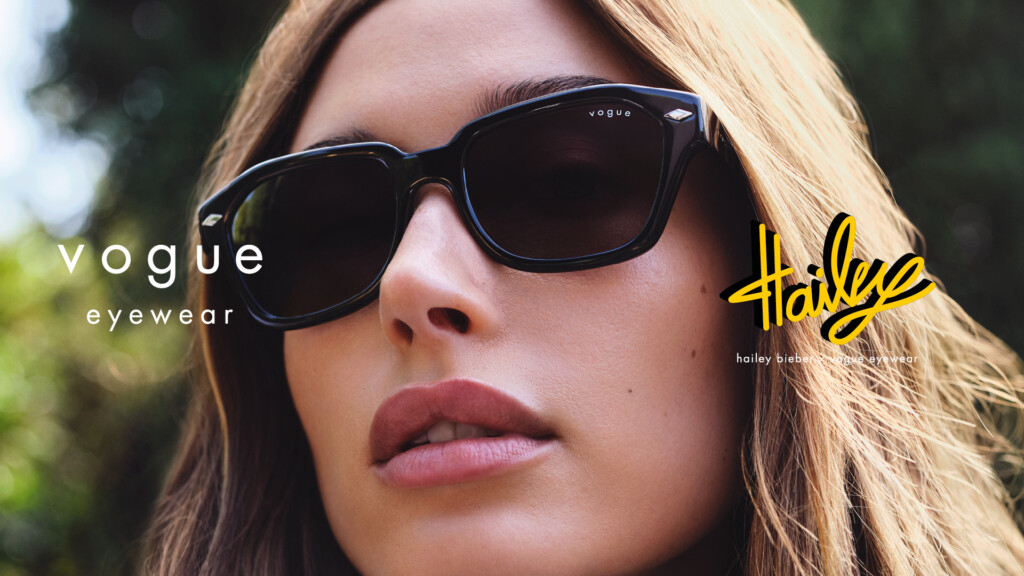 hailey bieber per vogue eyewear occhiali da vista occhiali da sole campagna pubblicitaria luxottica group