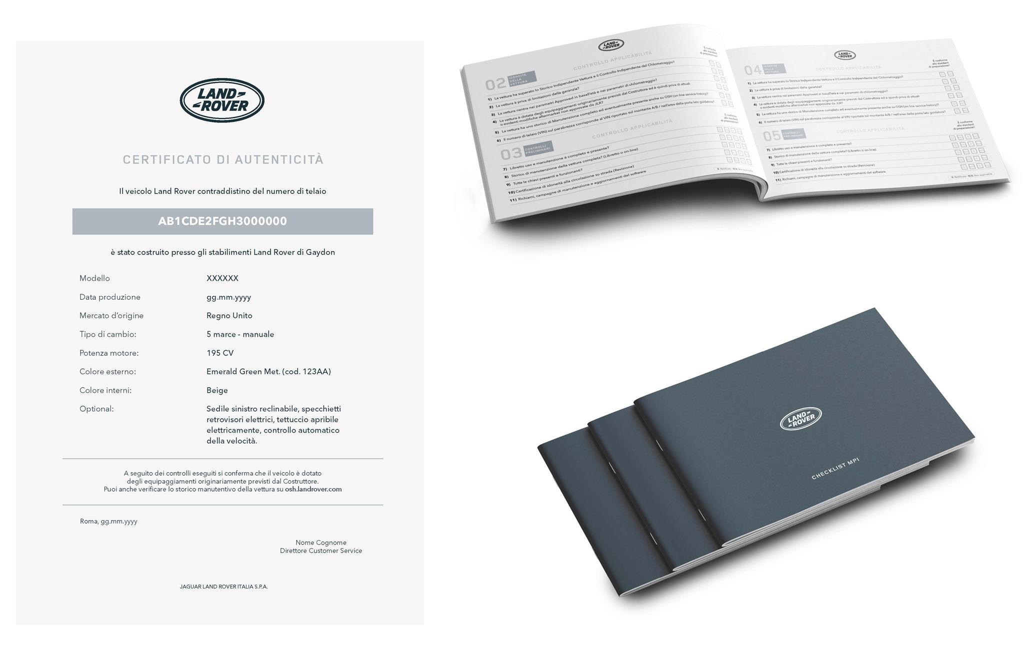 JAGUAR CERTIFICATO AUTENTICITA