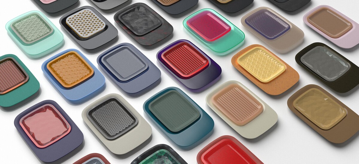 Aesthetic Toolkit Covestro: una grande gamma di combinazioni di colori, materiali e finiture al servizio del design di prodotto. © Covestro