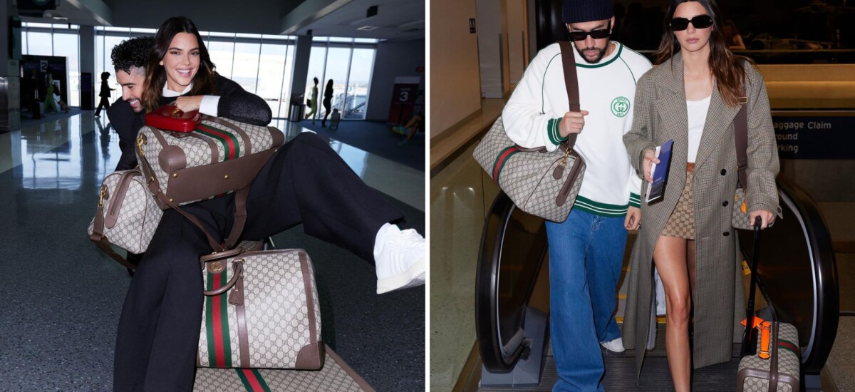 gucci valigeria con kendall jenner e bad bunny