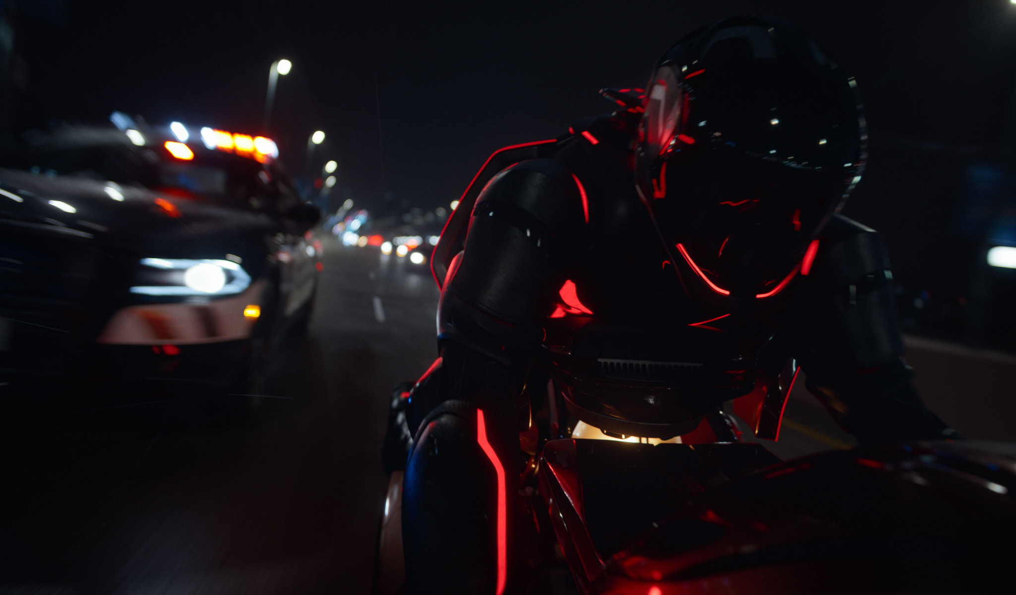 A scene from Disney's Live Action TRON: ARES. Photo Courtesey of DIsney. © 2025 Disney Enterprises, Inc. All Rights Reserved.