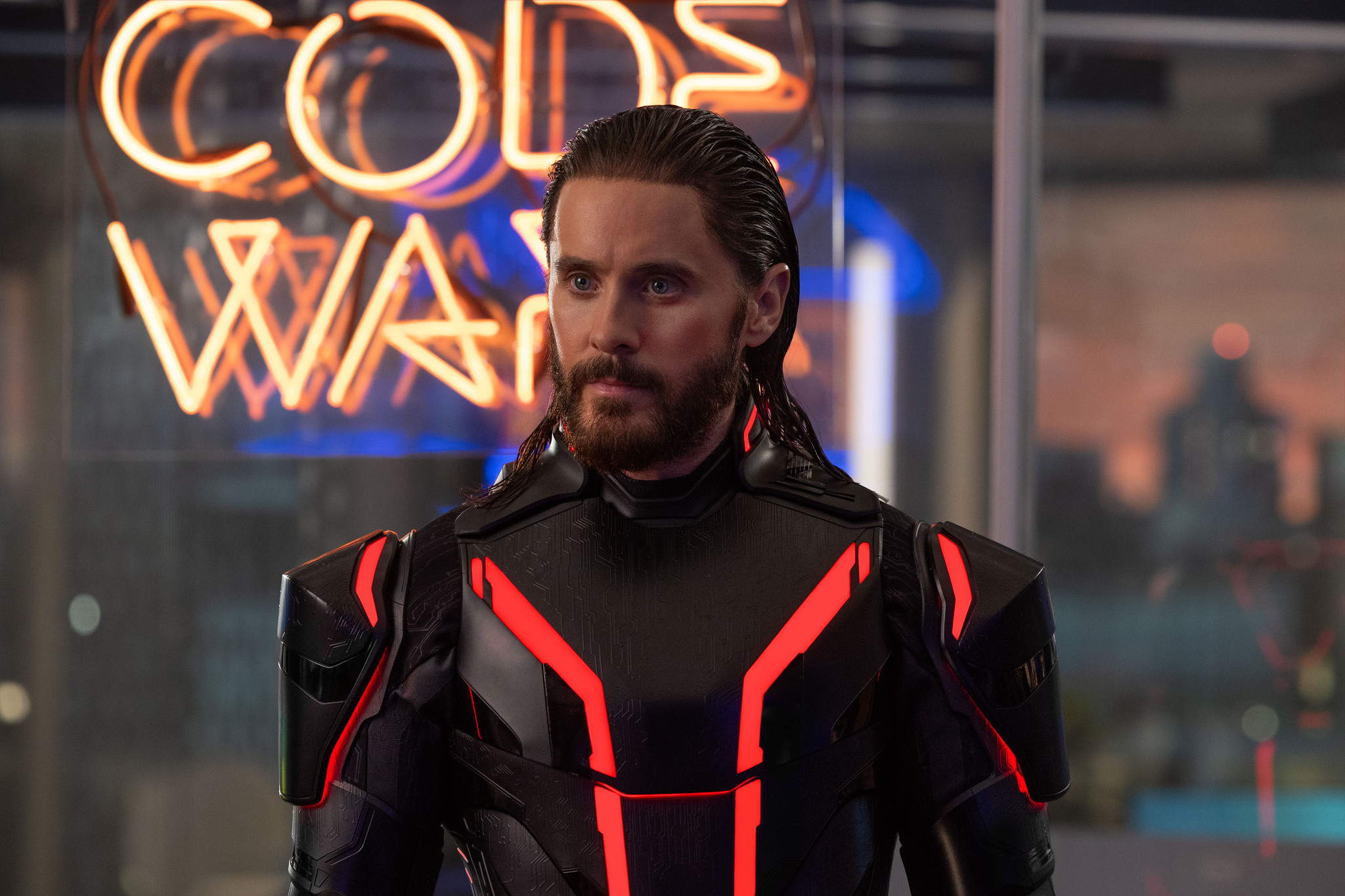 Jared Leto as Ares in Disney's TRON: ARES. Photo by Leah Gallo. © 2025 Disney Enterprises, Inc. All Rights Reserved.