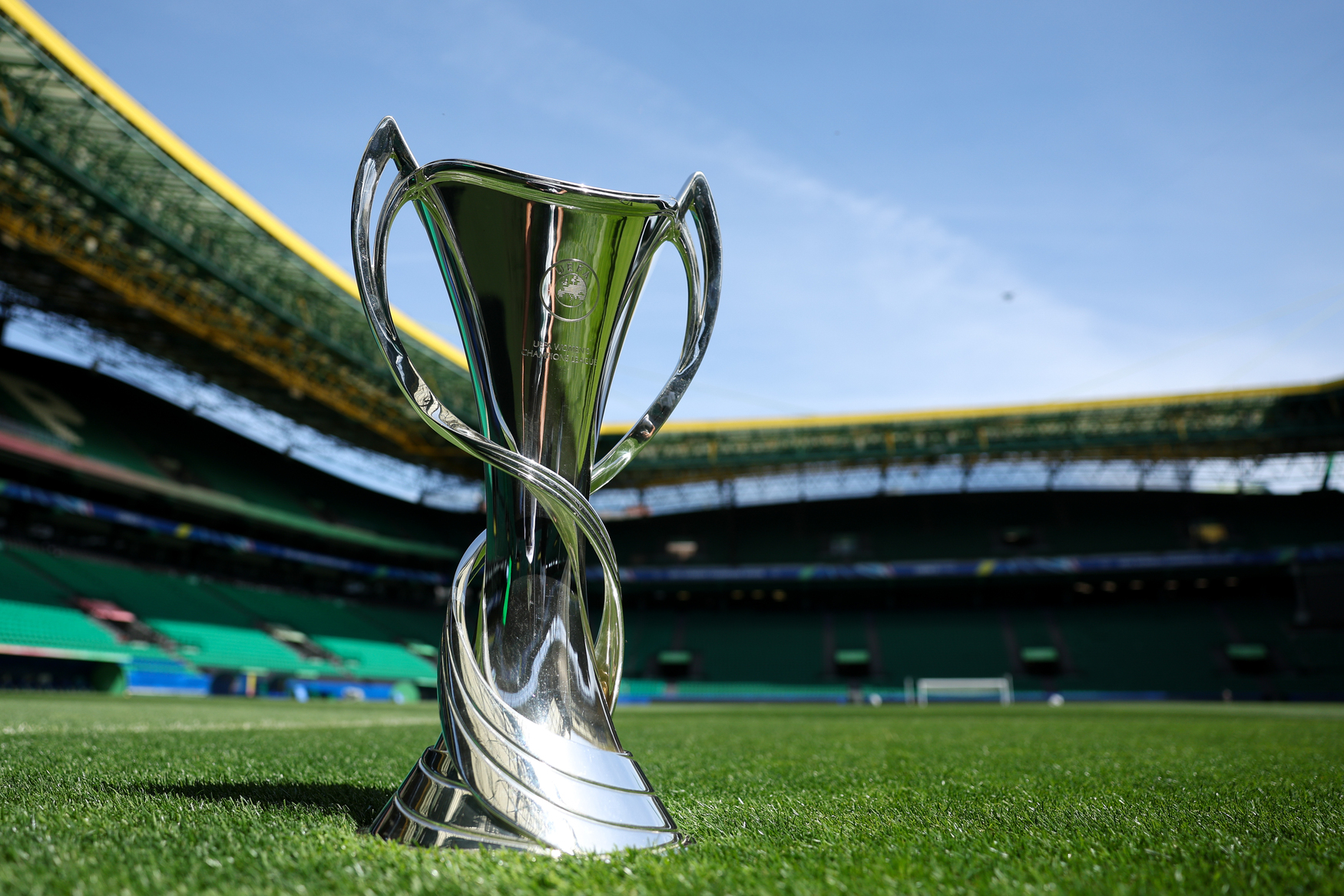 LISBON, PORTUGAL - MAY 22: A detailed view of the Women's Champions League cup at Jose Alvalade Stadium ahead of the UEFA Women's Champions League Final 2025 between FC Barcelona and Arsenal WFC at  on May 22, 2025 in Lisbon, Portugal. (Photo by Florencia Tan Jun - UEFA/UEFA via Getty Images)