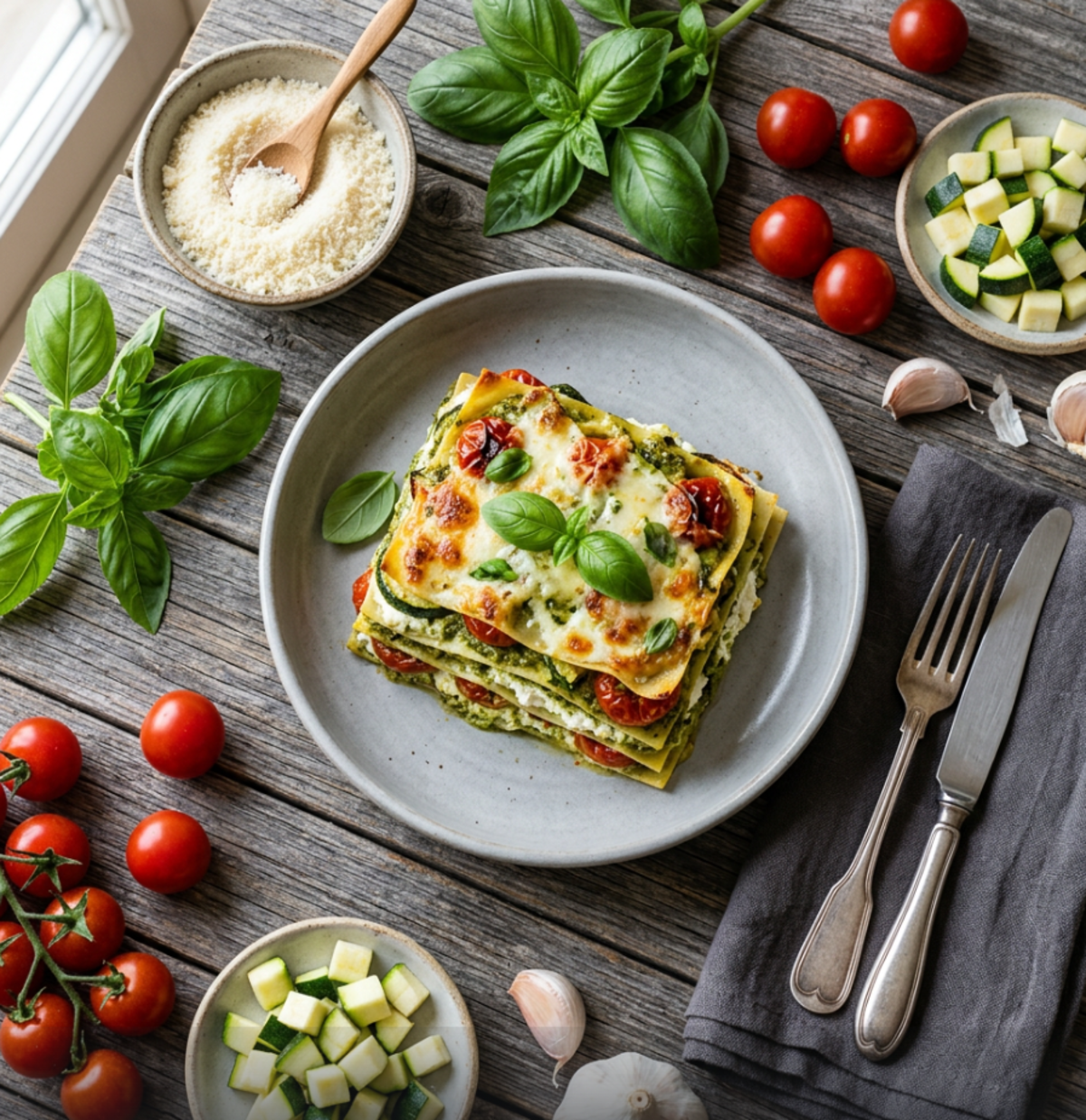 Barilla_Emiliane_Ricette_Lasagne_Vegetariane_Ricotta Pesto alla Genovese e pomdori
