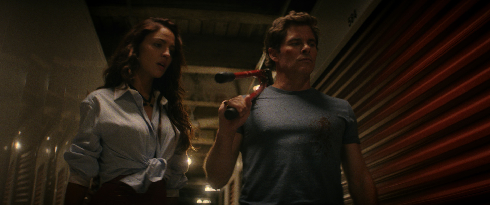 L-R) Eiza González as Alice and James Marsden as Nick in 20th Century Studios' MIKE & NICK & NICK & ALICE. Photo courtesy of 20th Century Studios. © 2026 20th Century Studios. All Rights Reserved.