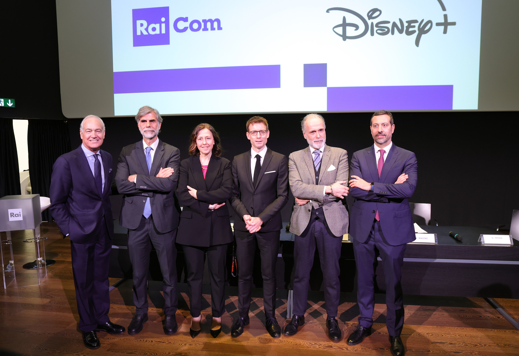 ROMA 31 MARZO 2026 ACCORDO RAI CON THE WALT DISNEY COMPANYNELLA FOTO DANIEL FRIGO -  SERGIO SANTO - CLAUDIA MAZZOLA - KARLO HOLMES -  GIAMPAOLO ROSSI  - FRANCESCO MAGINI
