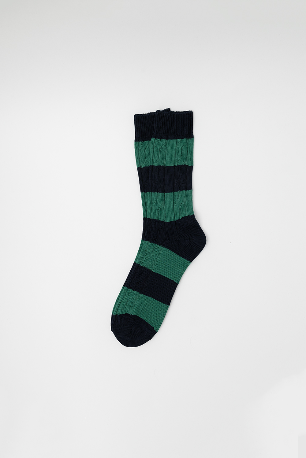 ROLLER_GREENBLACK_Calza in cotone Filoscozia con motivo color block. Lavorazione a trecce