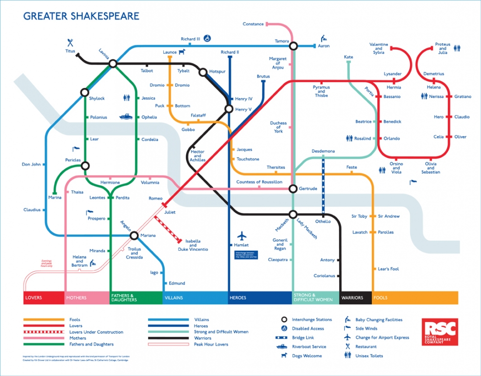 Piantina metropolitana di Londra. Omaggio a Shakespeare